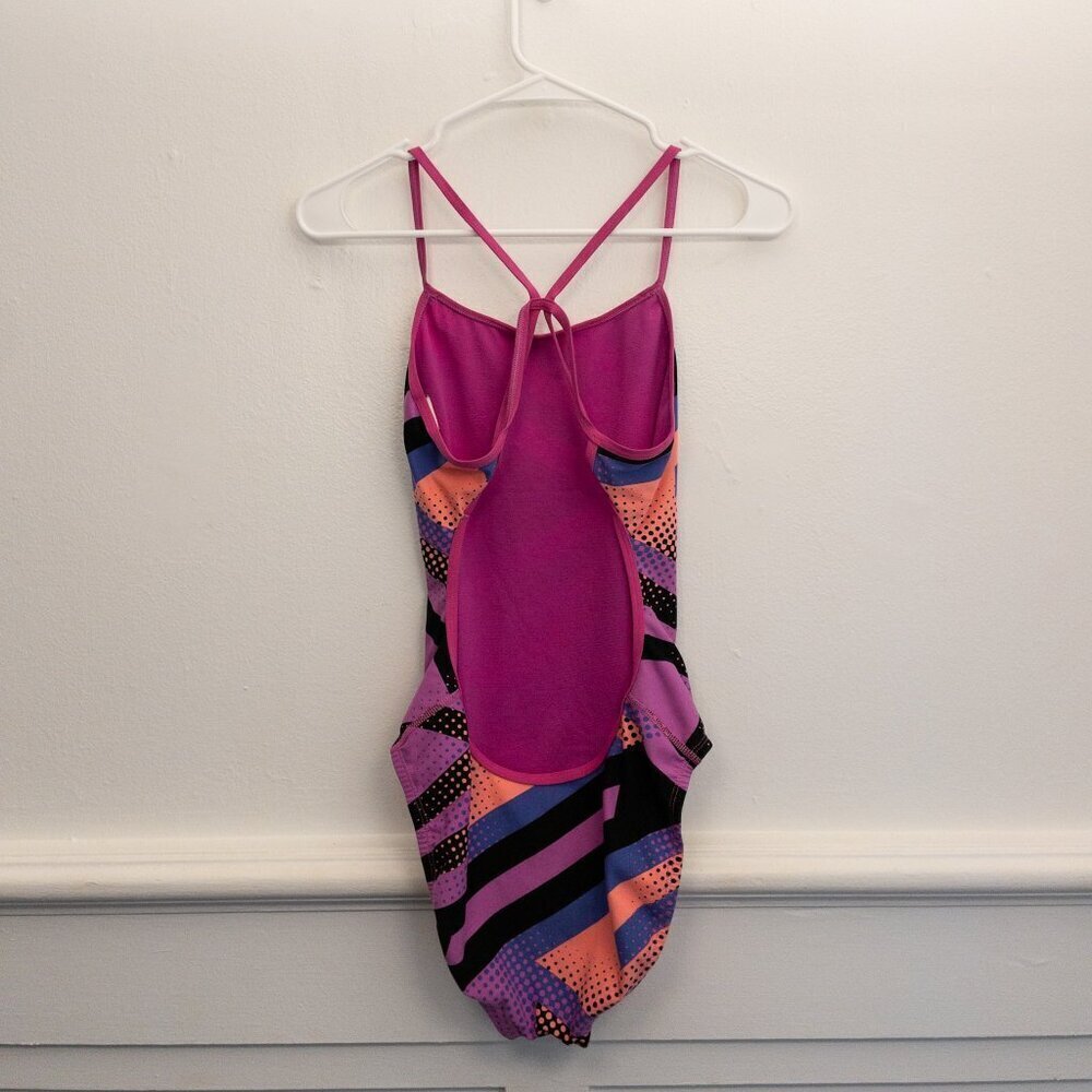 Nike Women's Racerback One-Piece Swimsuit Pink Black Geometric Print Sz 6 - Picture 2 of 4